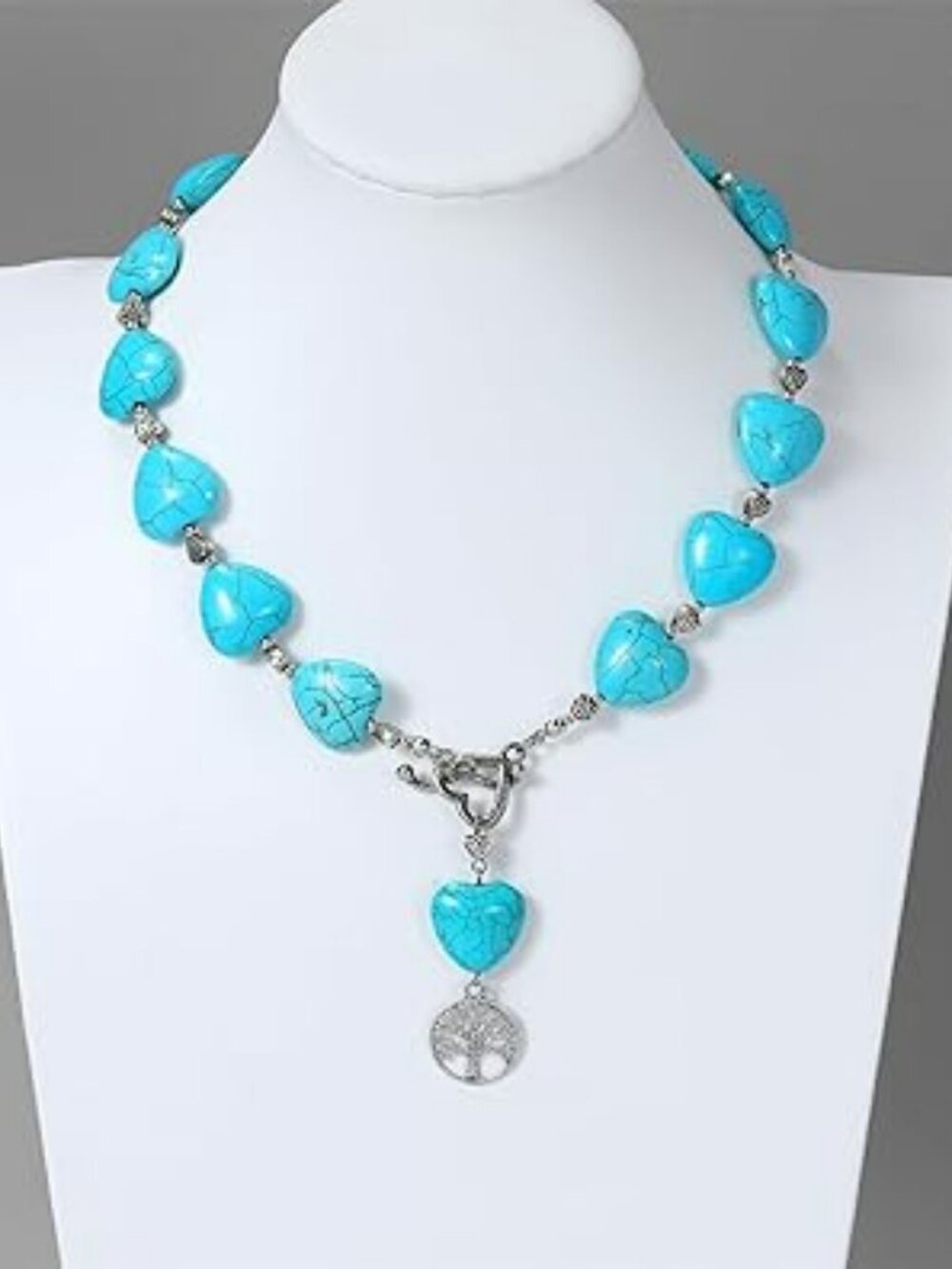 Bohemian Turquoise Beaded Y Necklace Tree of Life Pendant